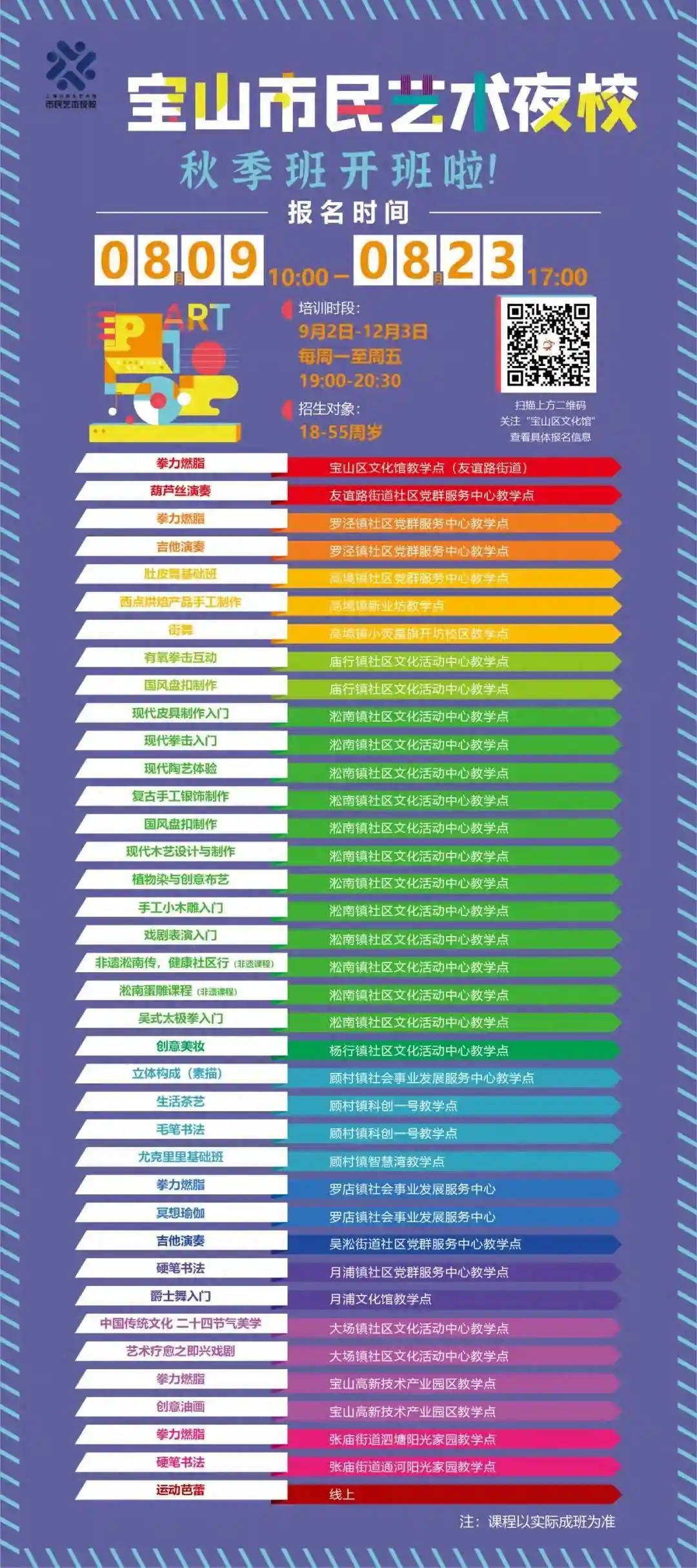 2024宝山市民艺术夜校秋季班8月9日10点开启报名！课程抢先看→