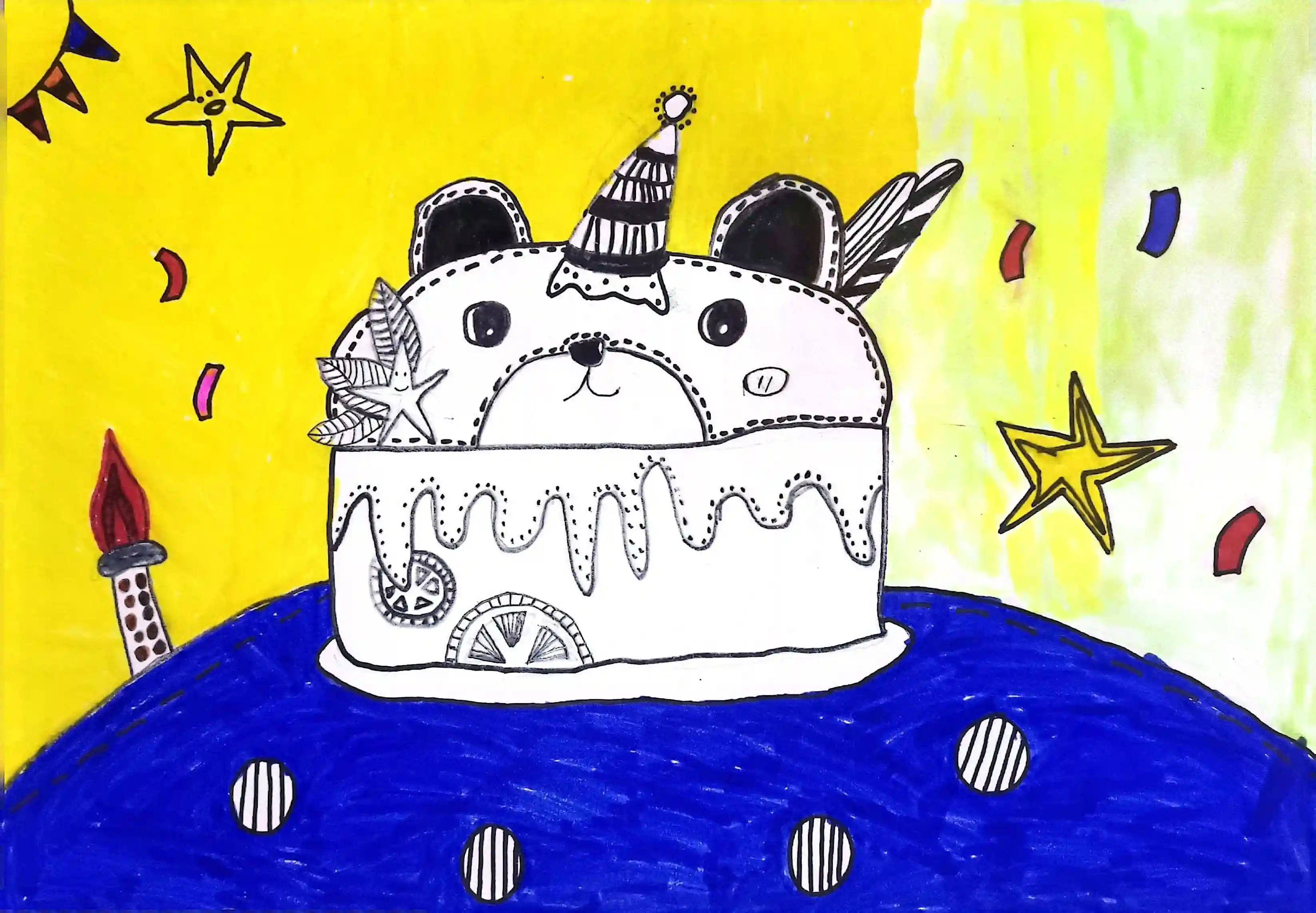线描画：蛋糕｜烟台中小学生“才艺秀”作品选登