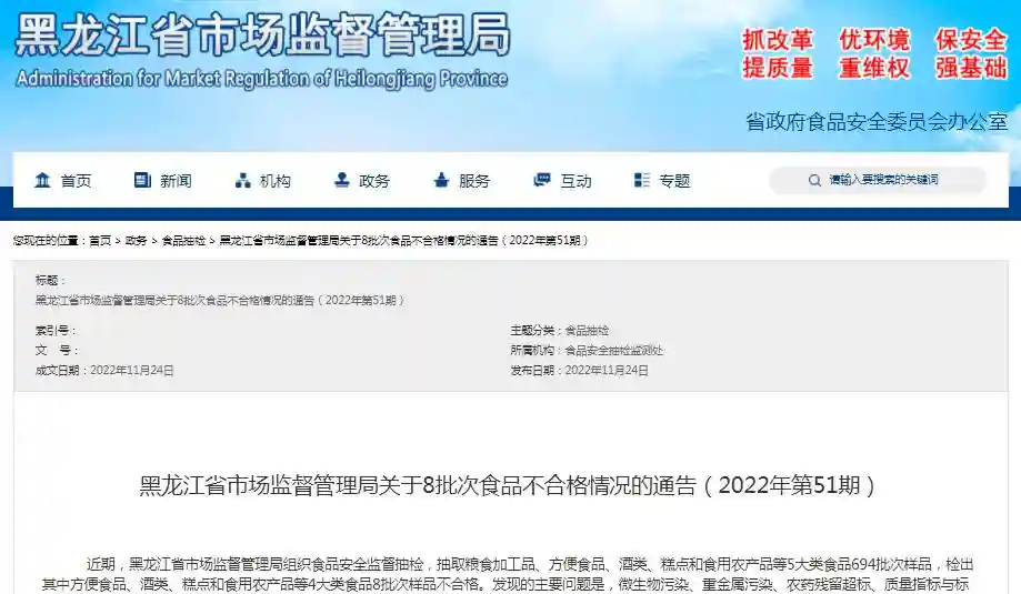 黑龙江省市场监管局抽检糕点255批次 253批次合格